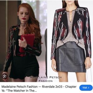 BCBG MaxAzria Nathan Black Red White Printed Long Sleeve Crop Jacket